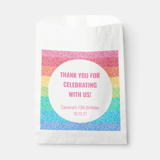 可愛いグリッターレインボーカスタム誕生日サンキュー フェイバーバッグ (正面)
