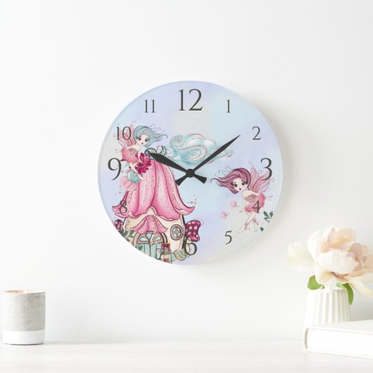 可愛いグリッター妖精のガーデンピクシー妖精 ラージ壁時計 (ホーム)