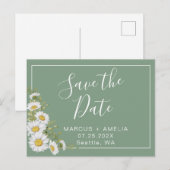 可愛いグリーンとホワイトのデイジーでSave The Date 案内ポストカード (正面/裏面)