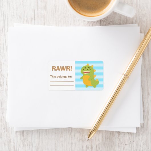 可愛いグリーンと黄色のディノのパーソナライズされた子供 ラベル (インサイチュ)