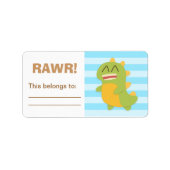 可愛いグリーンと黄色のディノのパーソナライズされた子供 ラベル (正面)