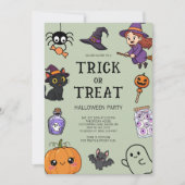 可愛いグリーンのハロウィン仮装パーティー 招待状 (正面)