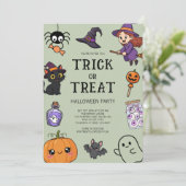 可愛いグリーンのハロウィン仮装パーティー 招待状 (スタンド正面)