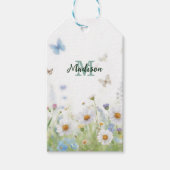 可愛いグリーンの春の花の野の花ブーケモノグラム ギフトタグ (正面)