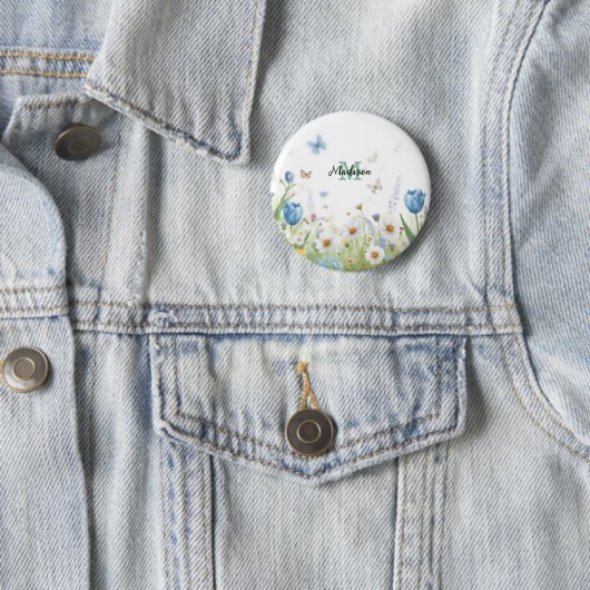 可愛いグリーンの春の花の野の花ブーケモノグラム 缶バッジ (インサイチュ)