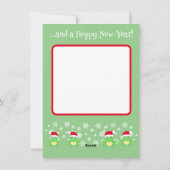 可愛いグリーンカエルのクリスマスサンタハットマンガグリーン シーズンカード (裏面)