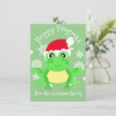 可愛いグリーンカエルのクリスマスサンタハットマンガグリーン シーズンカード (スタンド正面)