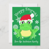 可愛いグリーンカエルのクリスマスサンタハットマンガグリーン シーズンカード (正面)