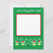 可愛いグリーンカエルのクリスマスサンタハットマンガグリーン シーズンカード (裏面)