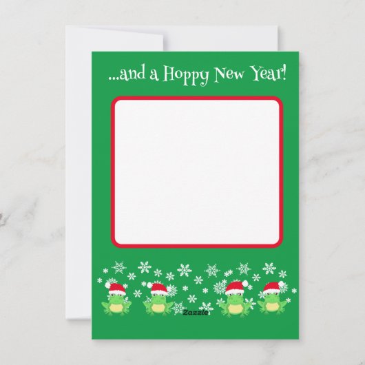 可愛いグリーンカエルのクリスマスサンタハットマンガグリーン シーズンカード (裏面)