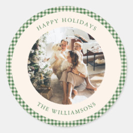可愛いグリーンジンジャムプレイドカスタム写真グリーティング ラウンドシール