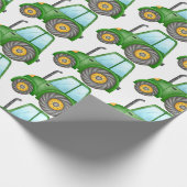 可愛いグリーントラクターforリトルボーイ誕生日 ラッピングペーパー (角)