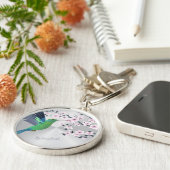 可愛いグリーンハミングバードさくらんぼブロッサム追加の名前Ke キーホルダー (側面)