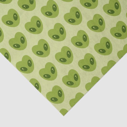 可愛いグリーンハート型エイリアンヘッドパターン 薄葉紙 (詳細)