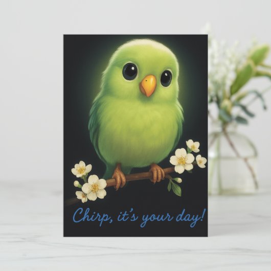 可愛いグリーンバードありがとうご注意書き サンキューカード (スタンド正面)