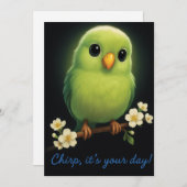 可愛いグリーンバードありがとうご注意書き サンキューカード (正面/裏面)