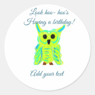 可愛いグリーンパステルフクロウのパン追加文字誕生日t ラウンドシール