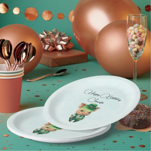 可愛いグリーンフェアユタリーピッグファンシーインファッション誕生日 ペーパープレート (複数)