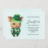 可愛いグリーンフェアユタリーピッグファンシーインファッション誕生日 招待状 (正面/裏面)