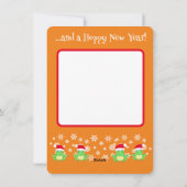 可愛いグリーンフロッグクリスマスサンタハットマンガートオレンジ シーズンカード (裏面)