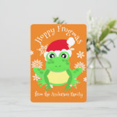 可愛いグリーンフロッグクリスマスサンタハットマンガートオレンジ シーズンカード (スタンド正面)