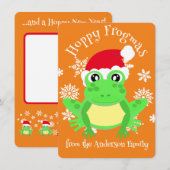 可愛いグリーンフロッグクリスマスサンタハットマンガートオレンジ シーズンカード (正面/裏面)