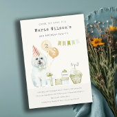 可愛いグリーンラストドッグ任意の年齢の誕生日パーティー招待状 サンキューカード