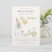 可愛いグリーンラストドッグ任意の年齢の誕生日パーティー招待状 サンキューカード (スタンド正面)