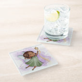 可愛いグリーン妖精ホールディングスターワンド ガラスコースター (アングル)