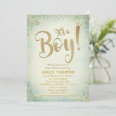 可愛いグリーン男の子星ベビーシャワー招待状 招待状 (スタンド正面)