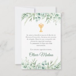 可愛いグリーン離れスペインのFirst Communion サンキューカード
