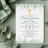 可愛いグリーン離れスペインのFirst Communion 招待状