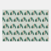 可愛いグリーン&コーラルクリスマスパインツリーウッドランド ラッピングペーパーシート (正面3)