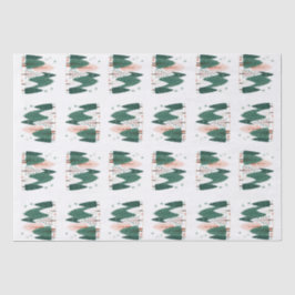 可愛いグリーン&コーラルクリスマスパインツリーウッドランド 薄葉紙