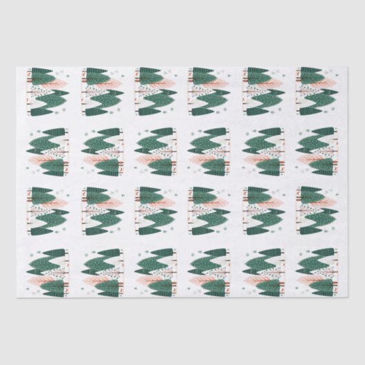 可愛いグリーン&コーラルクリスマスパインツリーウッドランド 薄葉紙 (正面)