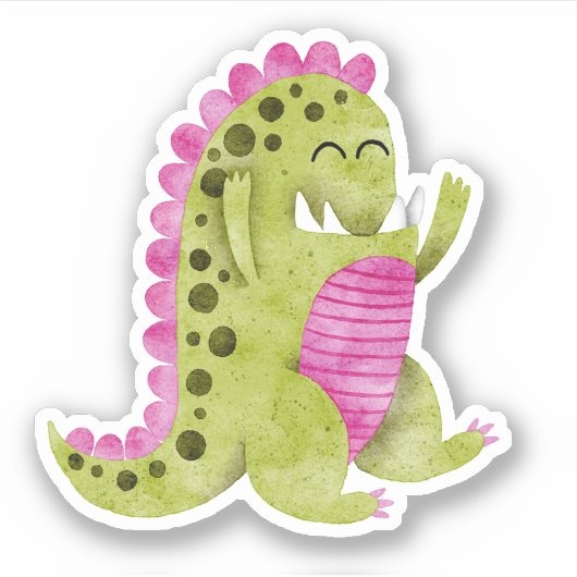 可愛いグリーン+ピンクの牙のあるスパイクモンスタおもしろいー シール (正面)