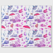可愛いグルービーピンクマッシュルームカエルの森のパターン ラッピングペーパー (フラット)