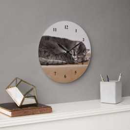 可愛いグレーのタビー猫が寝ているオンボックス ラージ壁時計