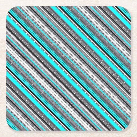 可愛いグレーアクアアステカ柄 スクエアペーパーコースター (正面)