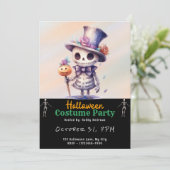 可愛いグールイントップハットとボウタイブラックハロウィーン 招待状 (スタンド正面)