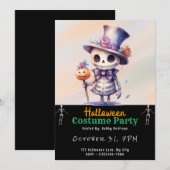 可愛いグールイントップハットとボウタイブラックハロウィーン 招待状 (正面/裏面)