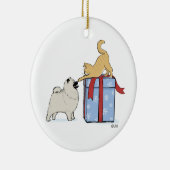 可愛いケシャンドワンと子猫クリスマスホリデー セラミックオーナメント (右)