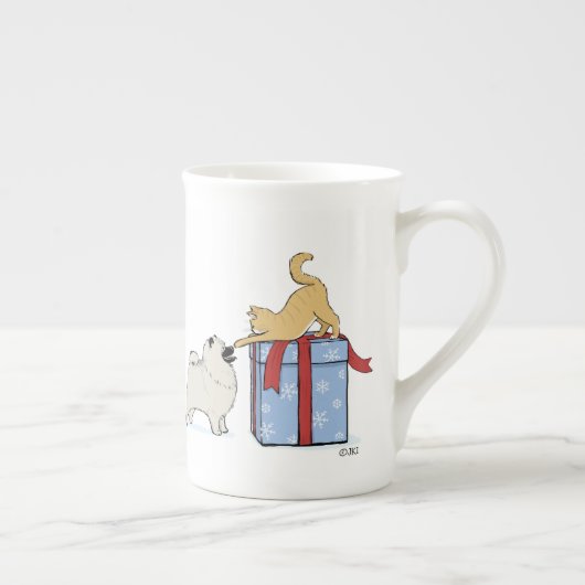 可愛いケシャンドワンと子猫クリスマスホリデー ボーンチャイナマグカップ (右)