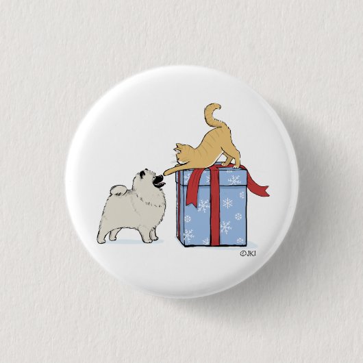 可愛いケシャンドワンと子猫クリスマスホリデー 缶バッジ (正面)