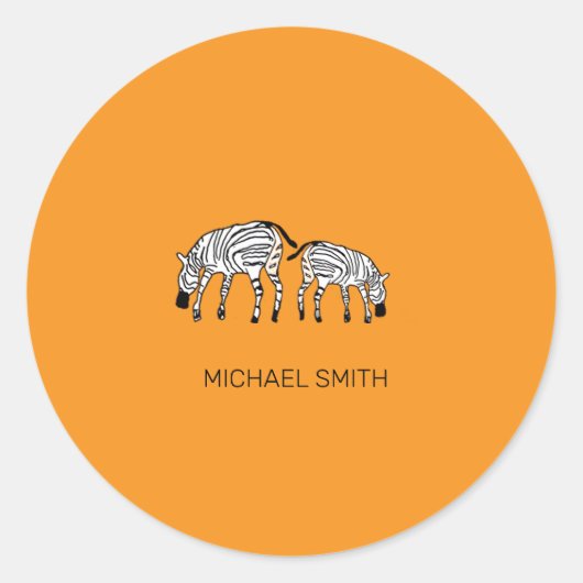 可愛いケニアシマウマ、アフリカアートオレンジ ラウンドシール (正面)