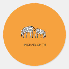 可愛いケニアシマウマ、アフリカアートオレンジ ラウンドシール