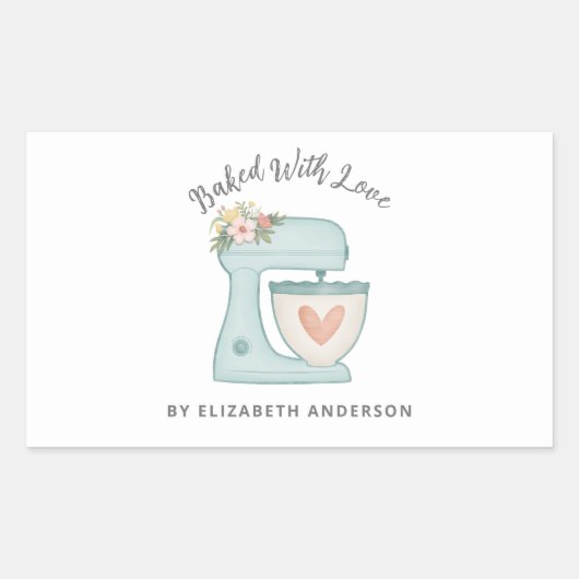 可愛いケーキミ焼いたキミキサーのラブ長方形ステッキ 長方形シール (正面)