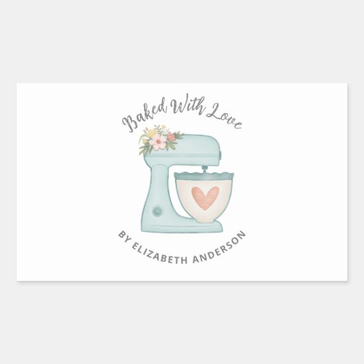 可愛いケーキミ焼いたキミキサーのラブ長方形ステッキ 長方形シール (正面)