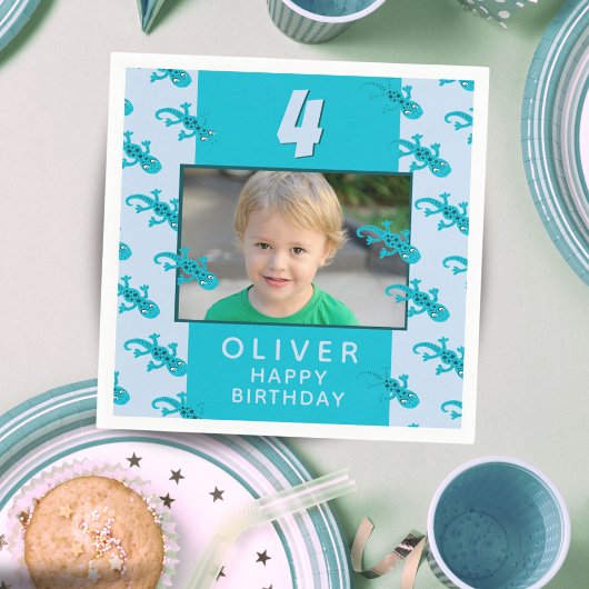 可愛いゲッコリザードキッドの誕生日パーティー写真 スタンダードカクテルナプキン