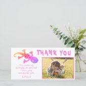 可愛いゲッコリザードピンクガーリー誕生日写真 サンキューカード (スタンド正面)